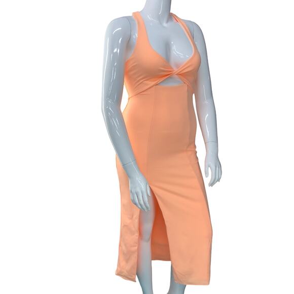 Show Me Your Mumu Womens Size M Luca Midi Dress Cantaloupe Twist Front Stretch - Picture 11 of 16